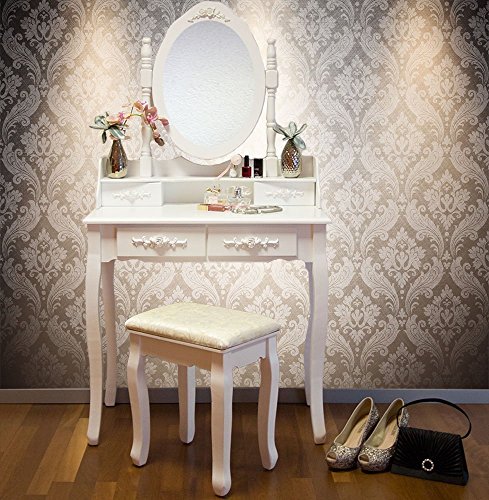 Vienna Dr006 White Dressing Table Stool Mirror Set 5 Drawers Bedroom Dresser