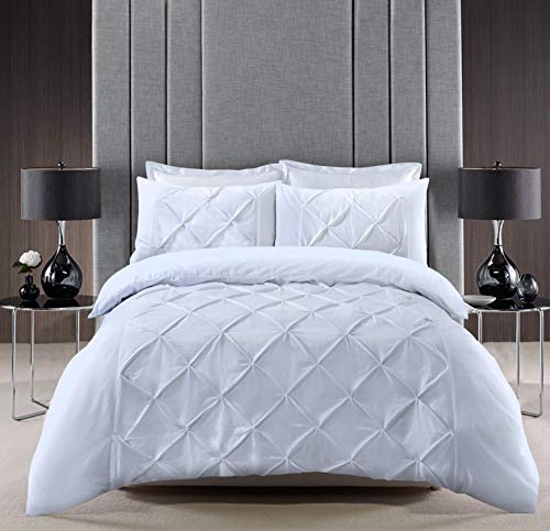 Luxury Pintuck White Duvet Cover Quilt Covers Bedding Set Double King Super  King